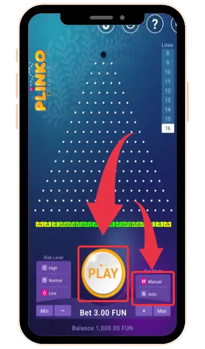 Set the bet amount or min/max bet and press Play