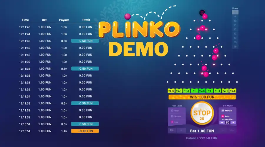 Plinko demo game - play without risk